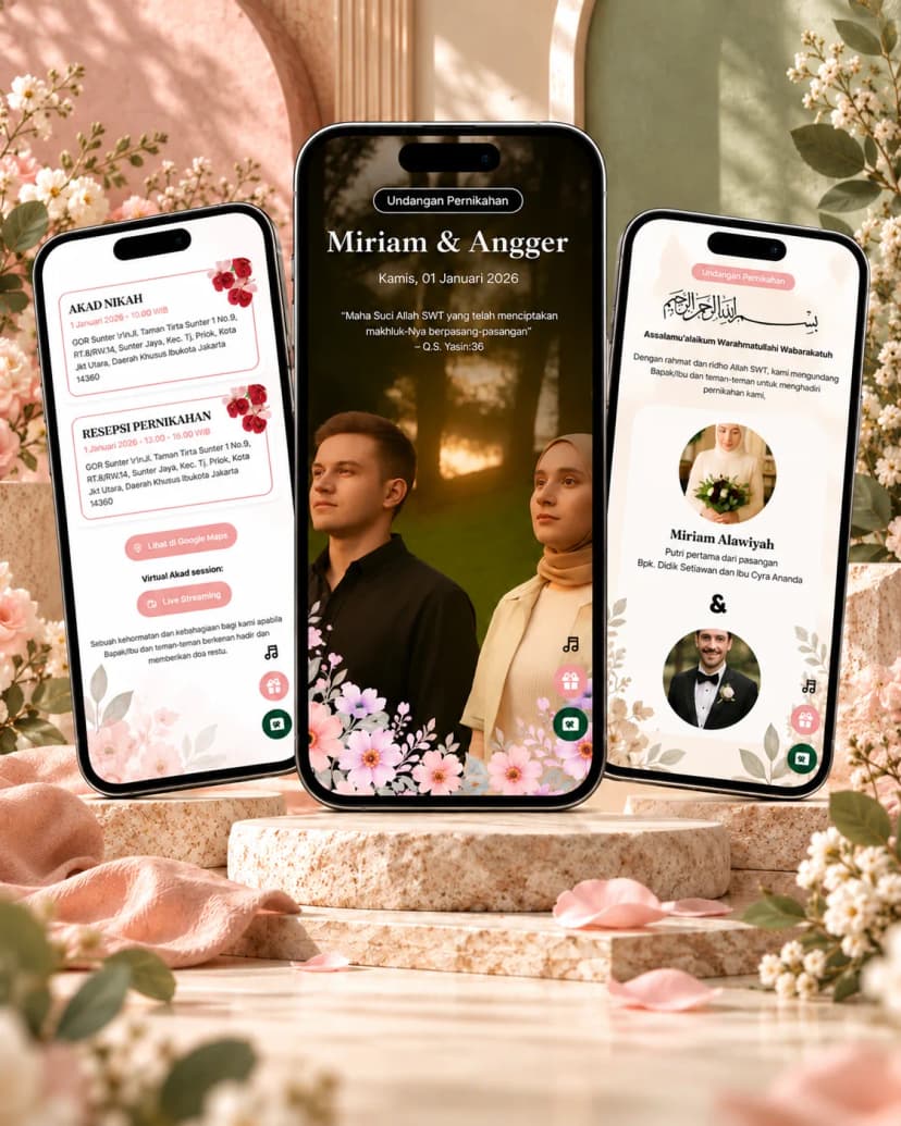 Tampilan tema undangan Blush Rose