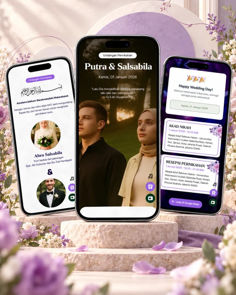 Tampilan tema undangan Lilac Bloom