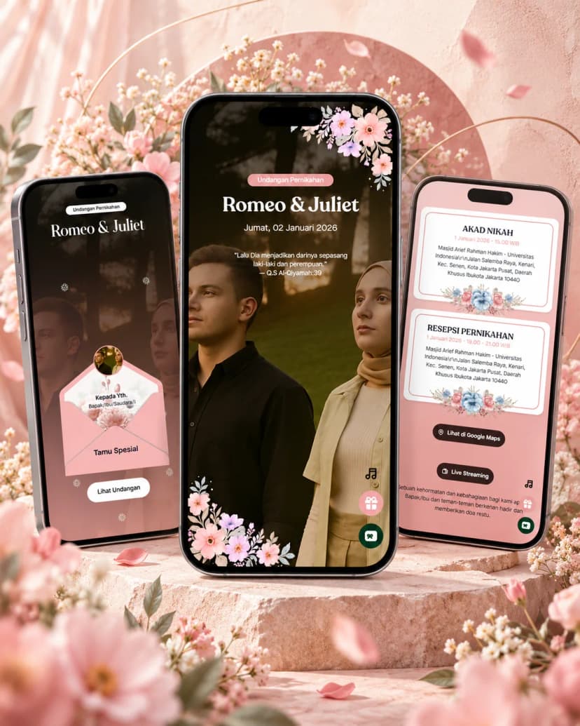 Tampilan tema undangan Pink Envelope