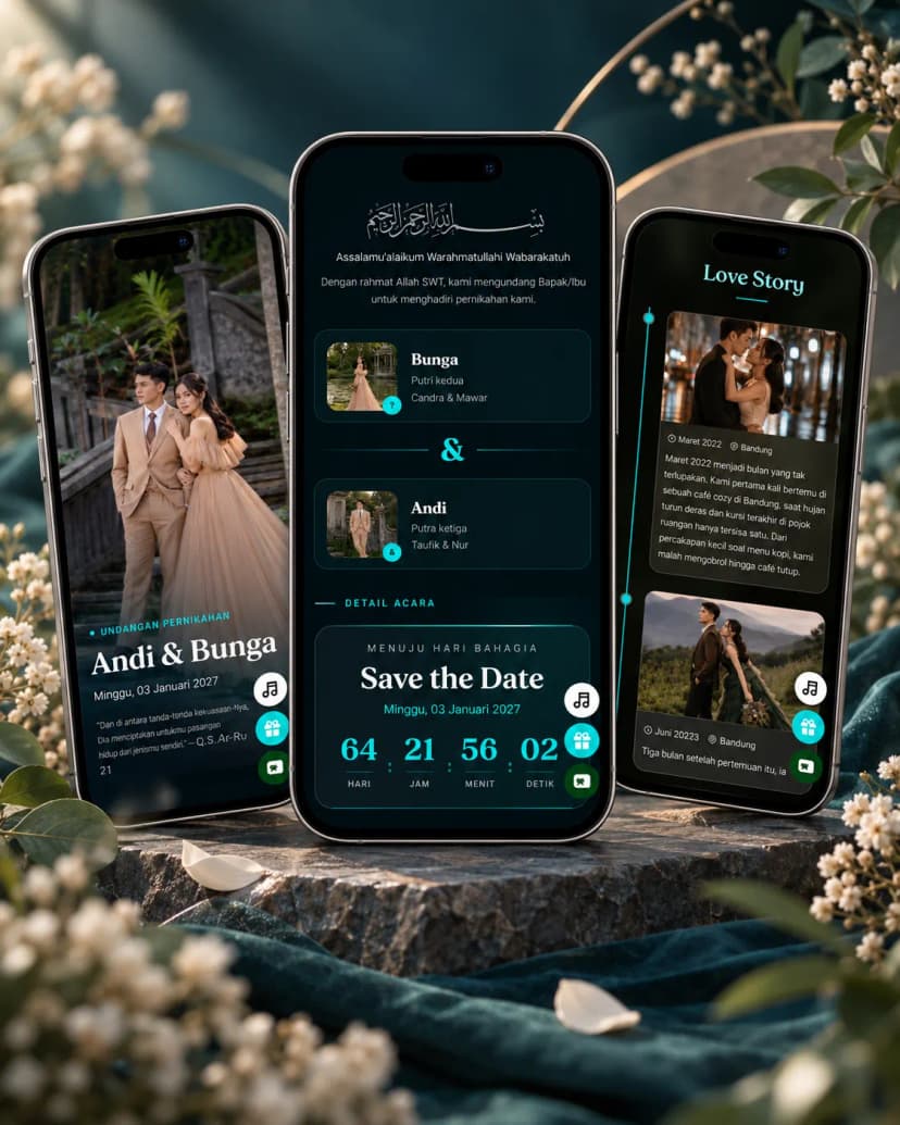 Tampilan tema undangan Dark Teal