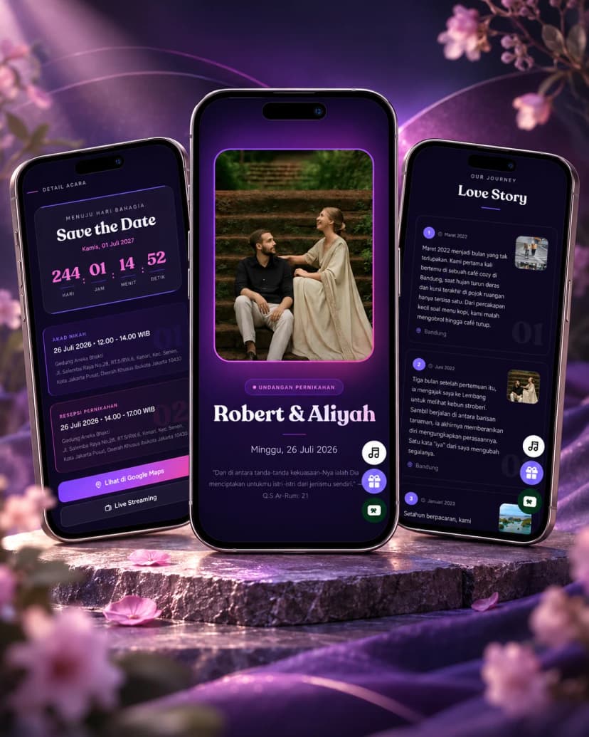 Tampilan tema undangan Midnight Violet