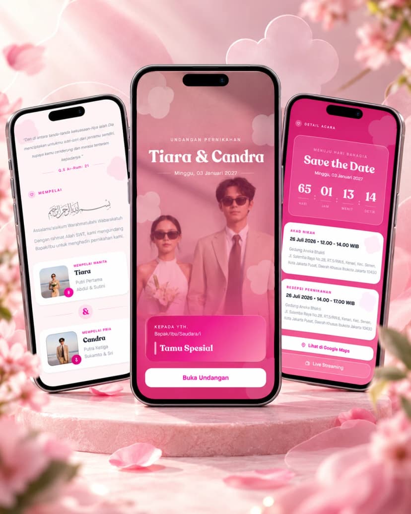 Tampilan tema undangan Fuchsia Pink
