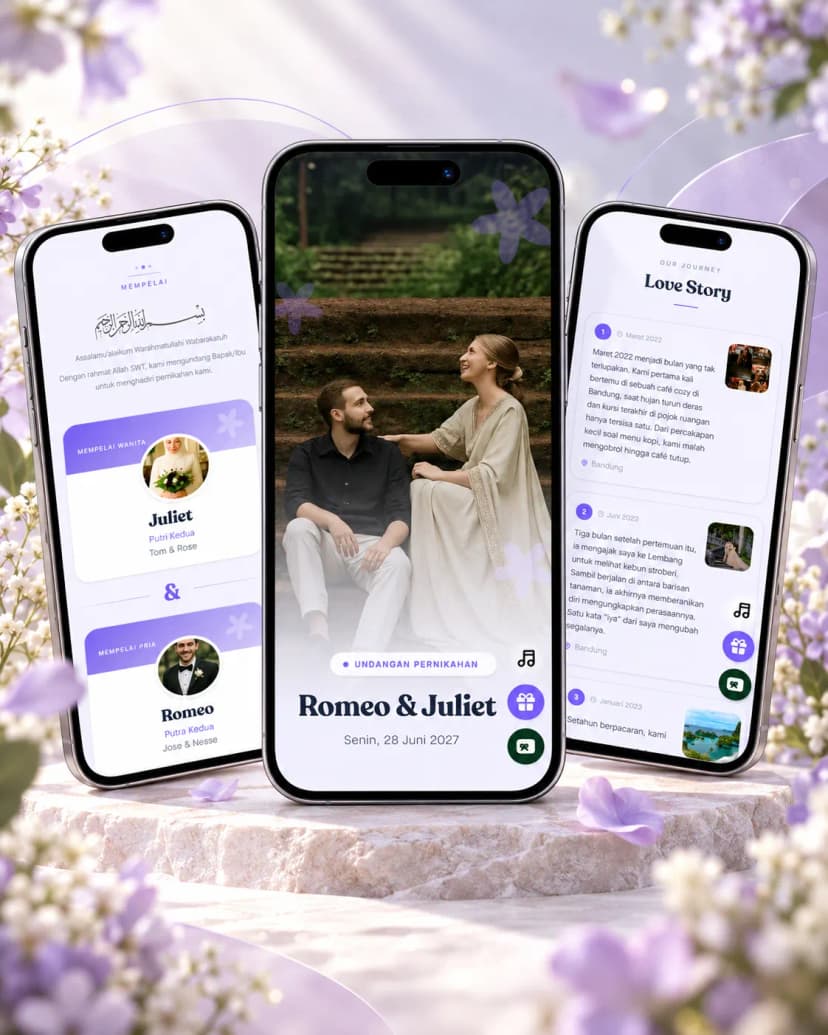 Tampilan tema undangan Lavender Blossom