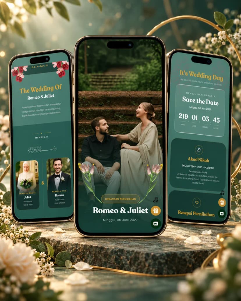 Tampilan tema undangan Emerald Gold