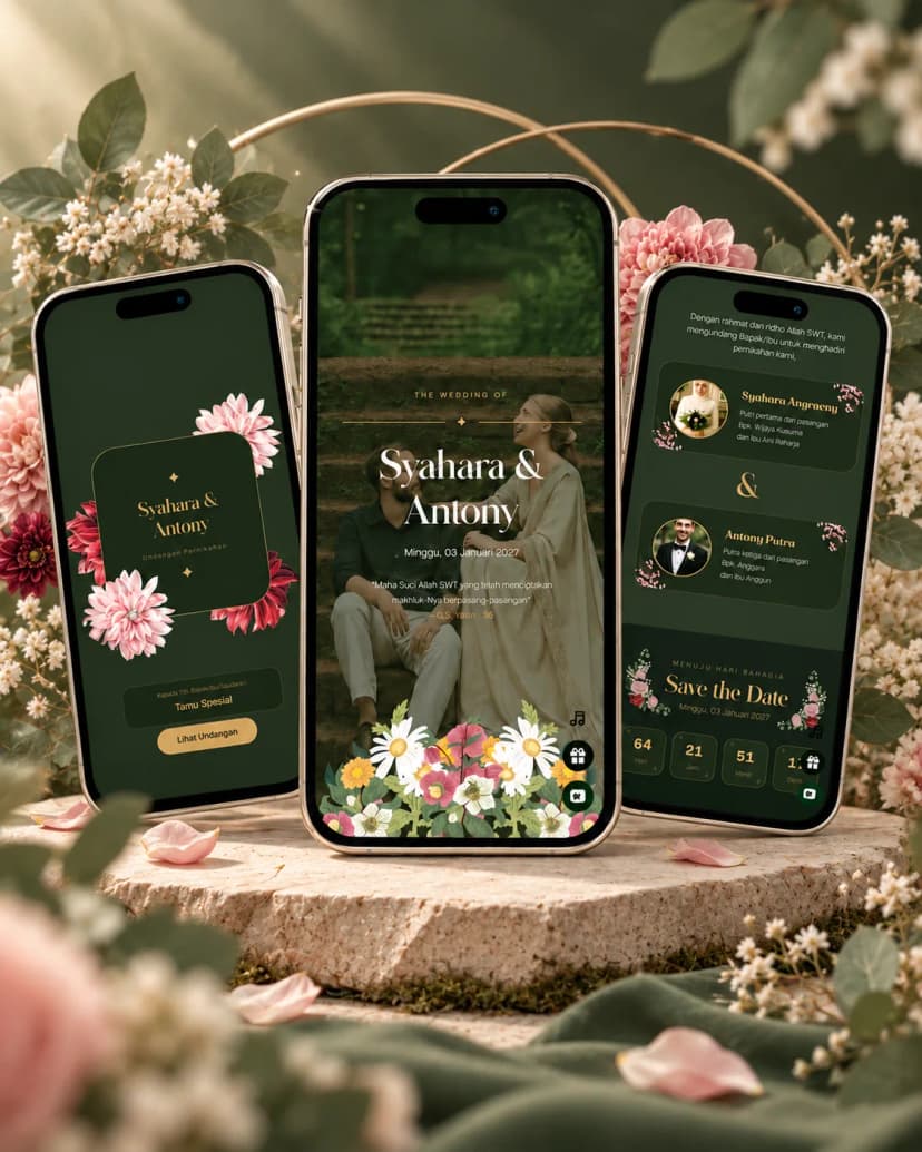 Tampilan tema undangan Forest Bloom