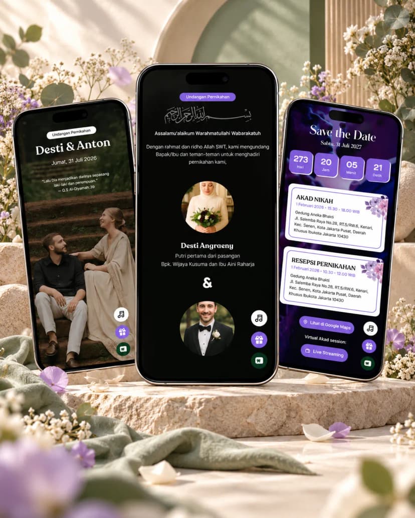Tampilan tema undangan Dark Lilac